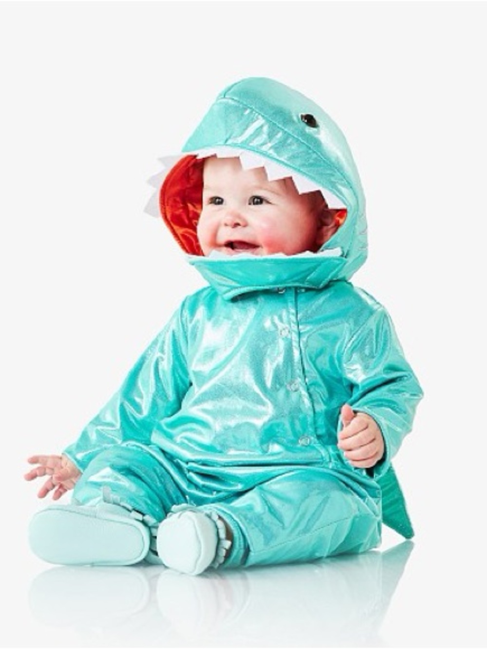 Pottery Barn shiny teal blue baby shark Halloween costume size 0-6M